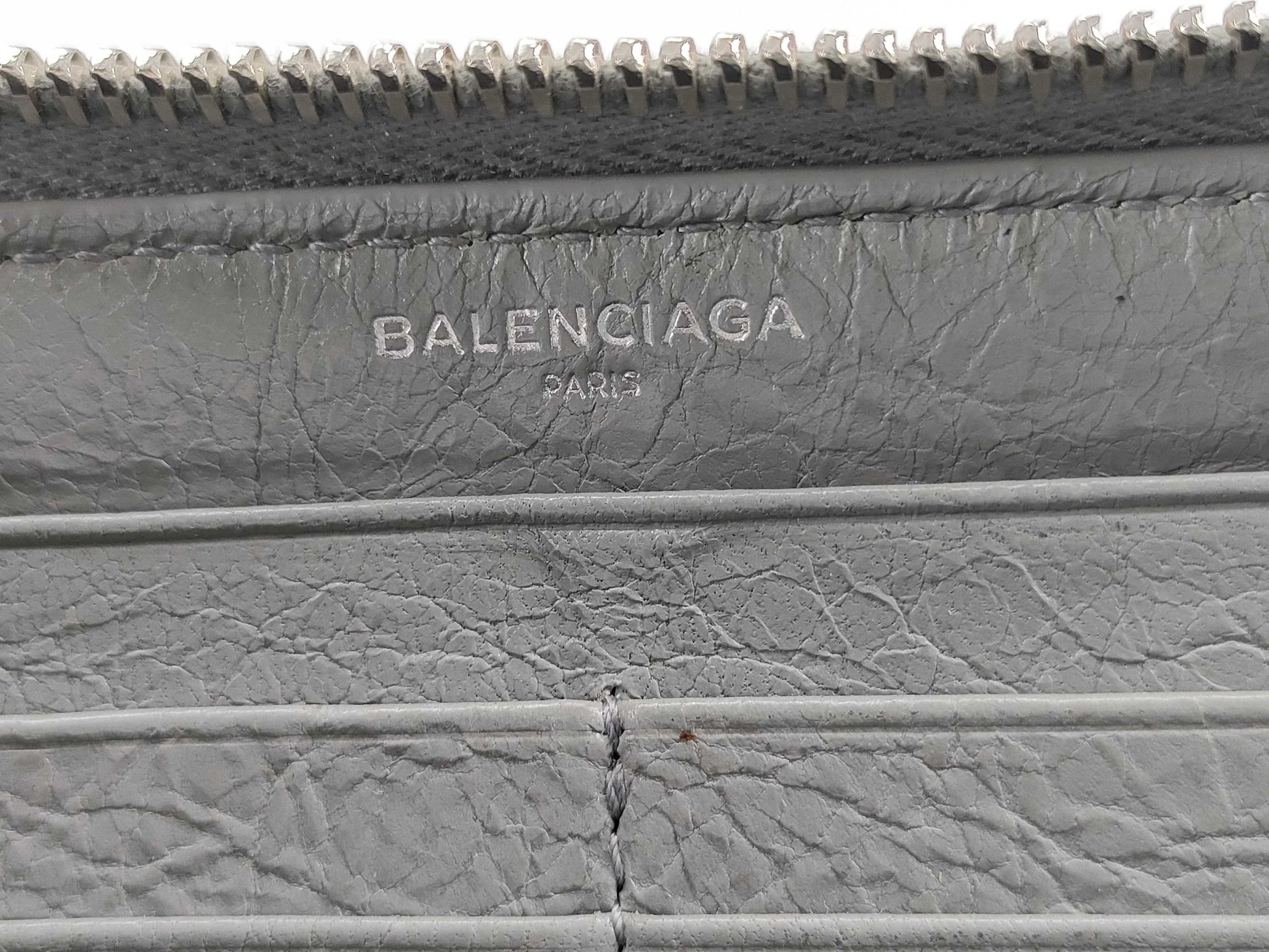 BALENCIAGA Leather Round Zip Long Wallet Gray Wallet