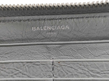 BALENCIAGA Leather Round Zip Long Wallet Gray Wallet
