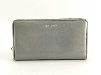BALENCIAGA Leather Round Zip Long Wallet Gray Wallet