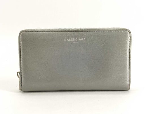 BALENCIAGA Leather Round Zip Long Wallet Gray Wallet