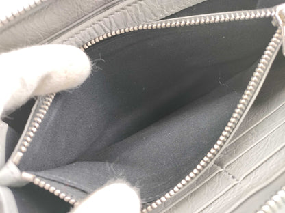 BALENCIAGA Leather Round Zip Long Wallet Gray Wallet