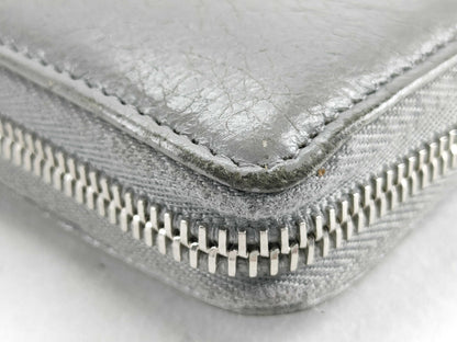 BALENCIAGA Leather Round Zip Long Wallet Gray Wallet