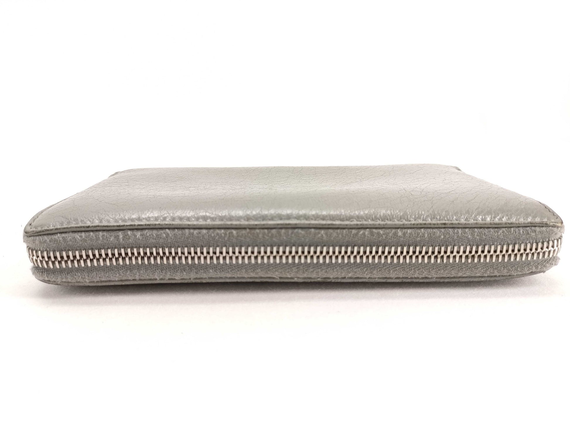 BALENCIAGA Leather Round Zip Long Wallet Gray Wallet
