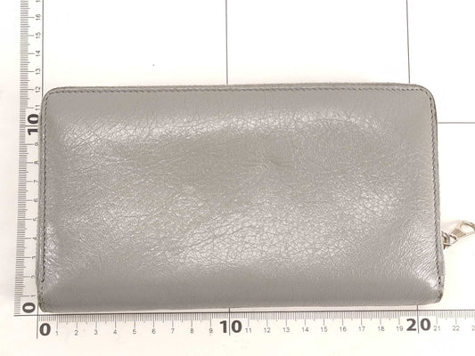 BALENCIAGA Leather Round Zip Long Wallet Gray Wallet