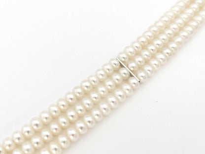 3-strand semi-round pearl necklace, approximately 3.5-3.8mm diameter, sterling silver/metal, 42.1g 