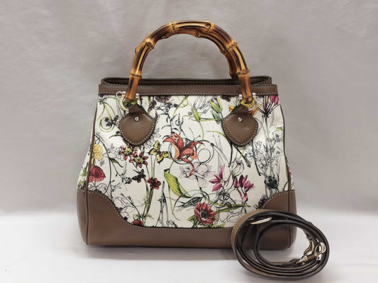 GUCCI 308360 Bamboo Flower 2-way Handbag with Shoulder Strap