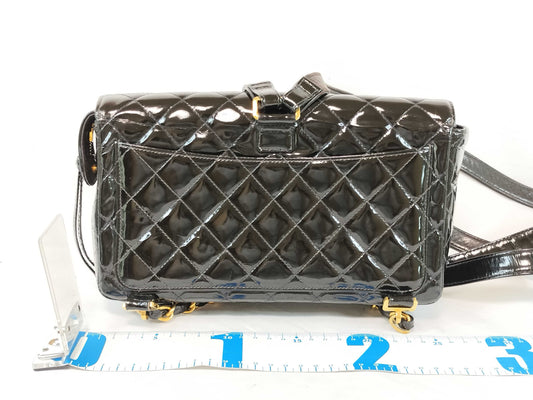 CHANEL Matelasse CHANEL Vintage Matelasse Coco Mark Turn Lock Black Gold Hardware Patent Leather Backpack