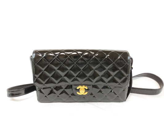 CHANEL Matelasse CHANEL Vintage Matelasse Coco Mark Turn Lock Black Gold Hardware Patent Leather Backpack