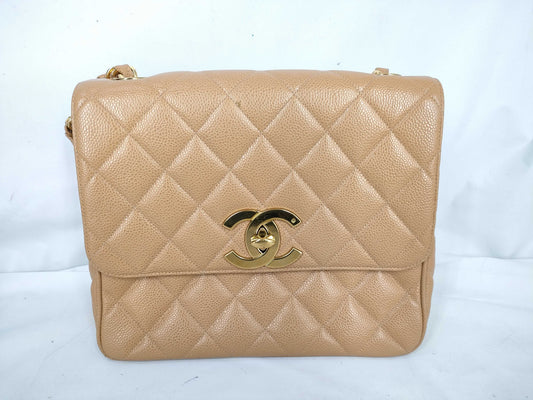 CHANEL Caviar Skin CHANEL Matelasse Caviar Skin Chain Shoulder Bag, No. 3, with Seal