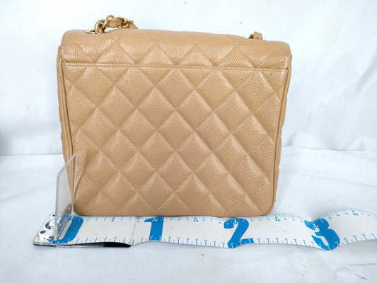CHANEL Caviar Skin CHANEL Matelasse Caviar Skin Chain Shoulder Bag, No. 3, with Seal