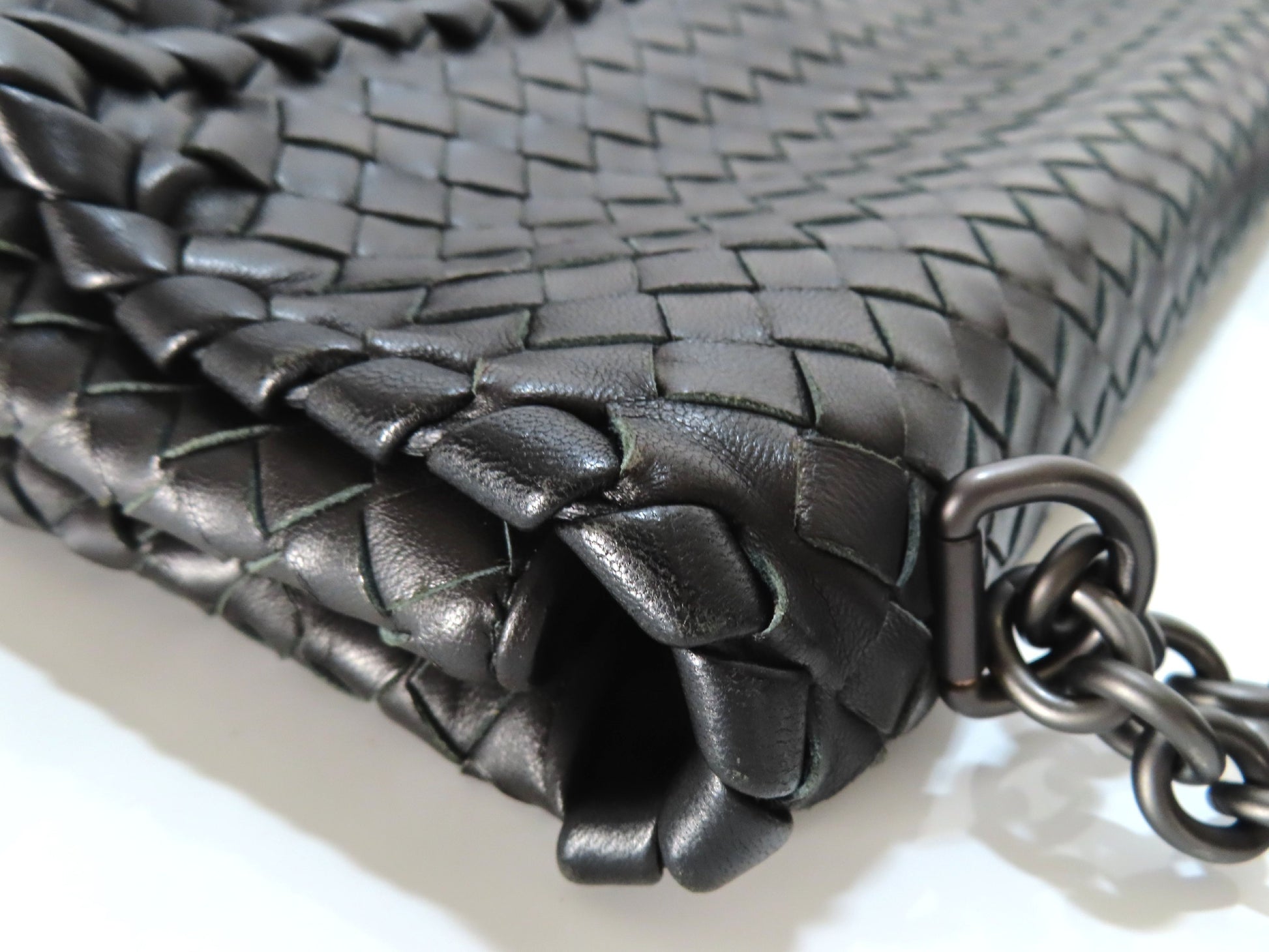 BOTTEGA VENETA Chain Shoulder Bag, Black Leather