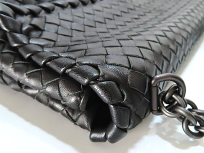 BOTTEGA VENETA Chain Shoulder Bag, Black Leather