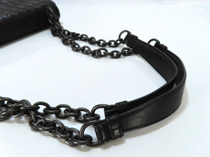 BOTTEGA VENETA Chain Shoulder Bag, Black Leather