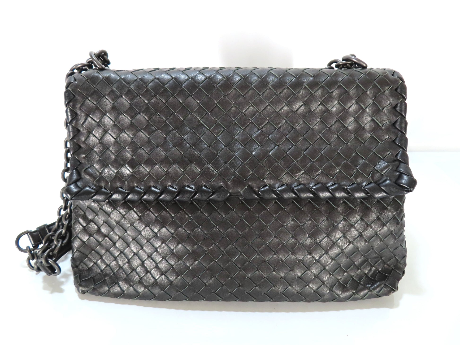 BOTTEGA VENETA Chain Shoulder Bag, Black Leather