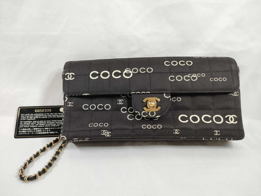 CHANEL Coco Mark Chocolate Bar Canvas Coco Mark Black Shoulder Bag