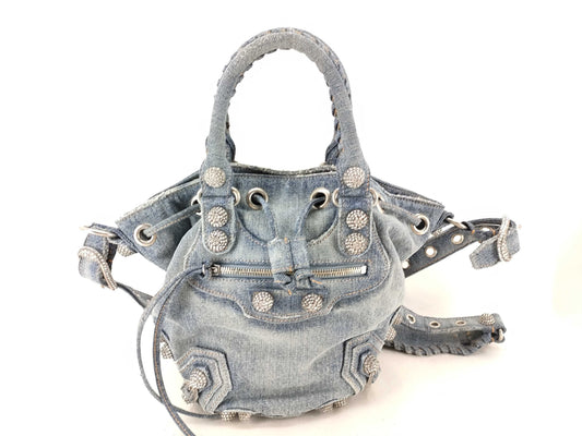 BALENCIAGA Goal XS Denim 2-Way Handbag