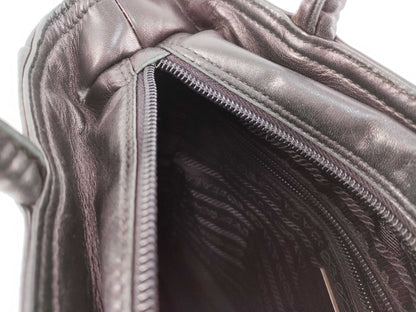 PRADA Prada Handbag with Triangle Logo, All Leather, Black, with Warranty Card