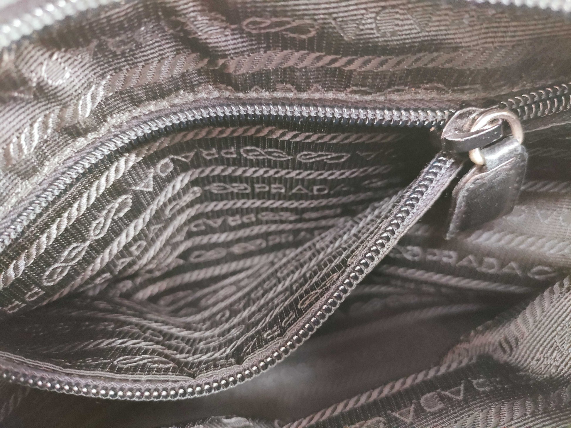 PRADA Prada Handbag with Triangle Logo, All Leather, Black, with Warranty Card