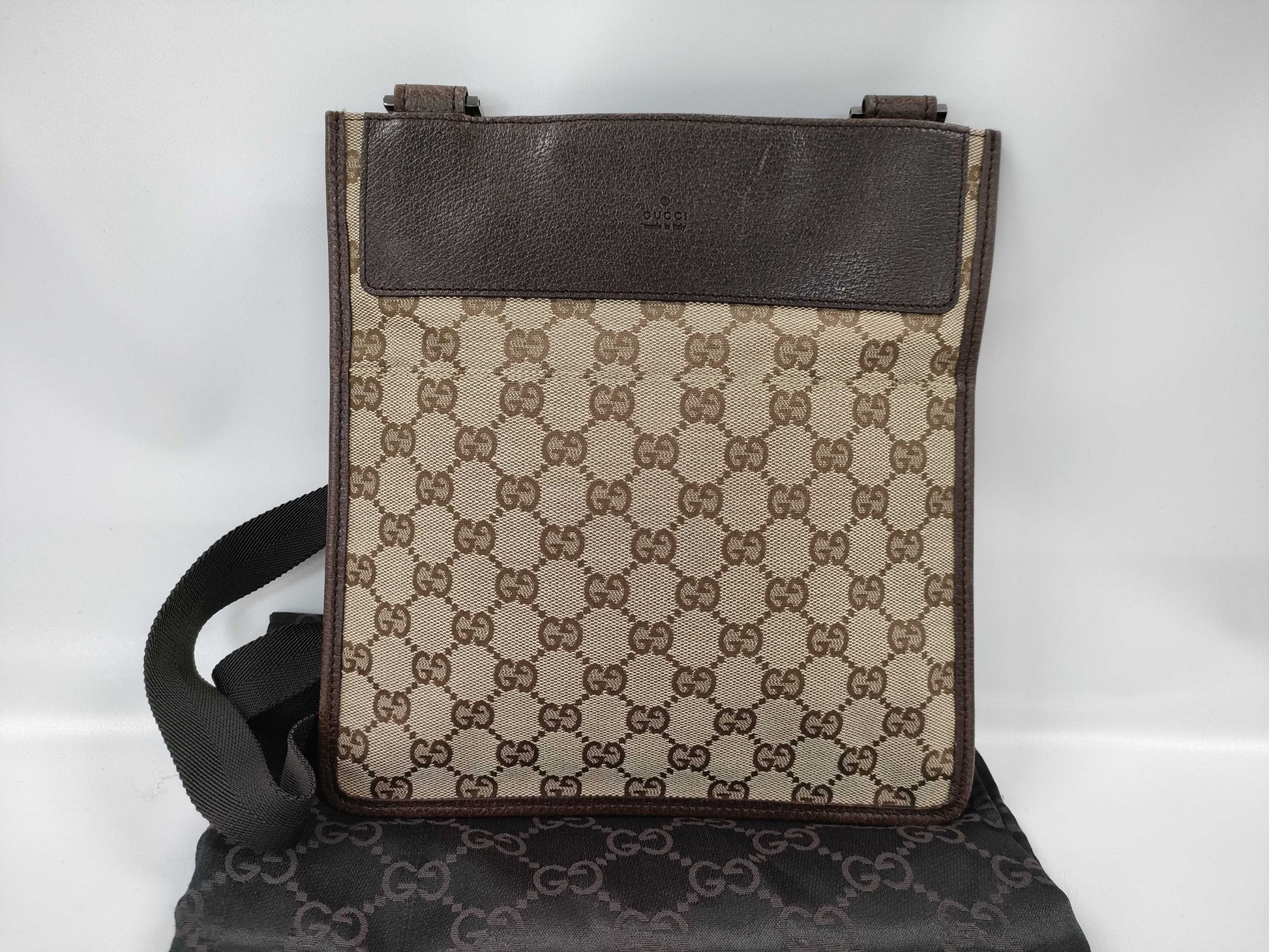GUCCI GG Canvas Shoulder Bag Brown