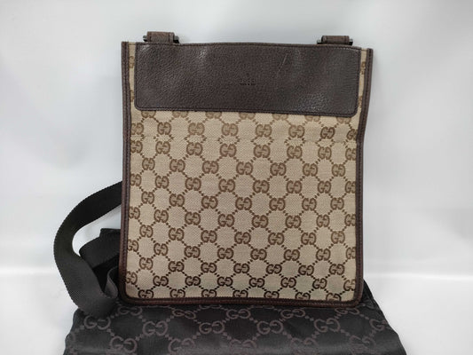 GUCCI GG Canvas Shoulder Bag Brown