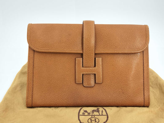 HERMES Jige PM Pigskin Brown Clutch Bag 