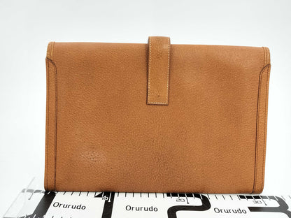 HERMES Jige PM Pigskin Brown Clutch Bag 