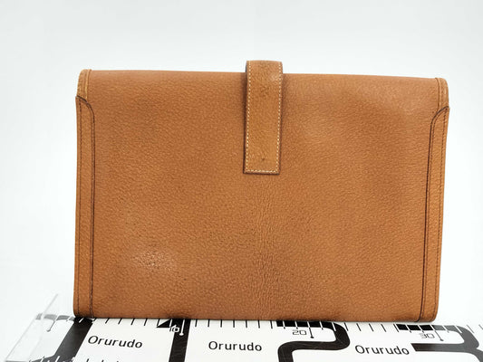 HERMES Jige PM Pigskin Brown Clutch Bag 