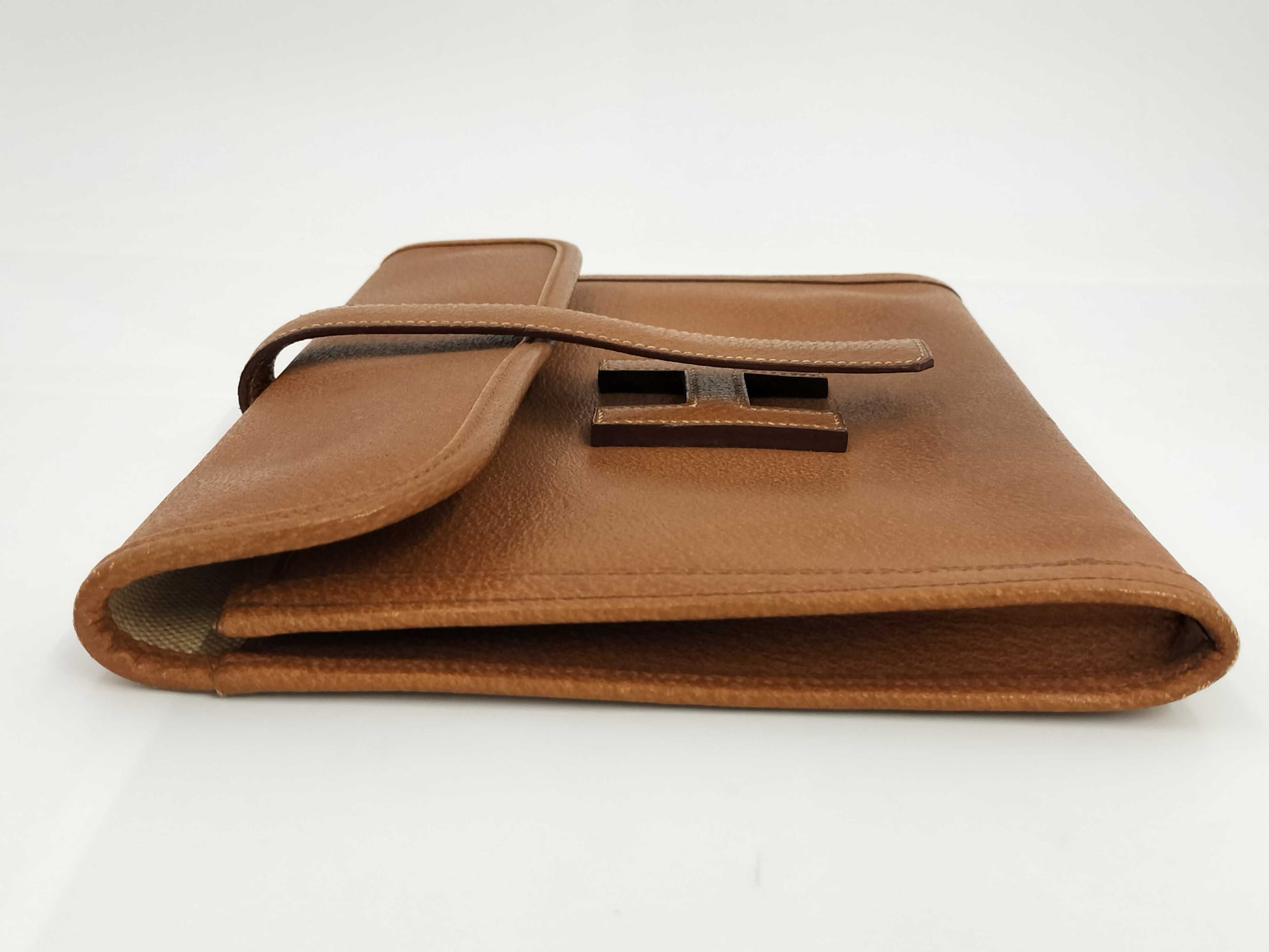 HERMES Jige PM Pigskin Brown Clutch Bag 