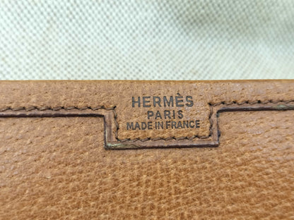 HERMES Jige PM Pigskin Brown Clutch Bag 