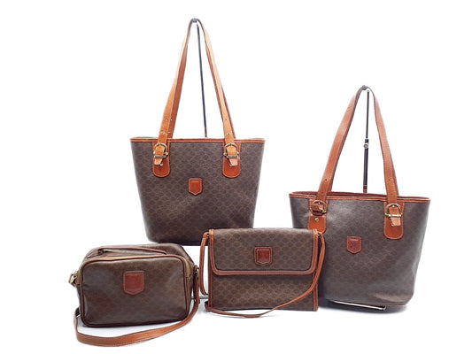 CELINE 4-Piece Macadam Bucket Tote Bag with Leather Shoulder Bag