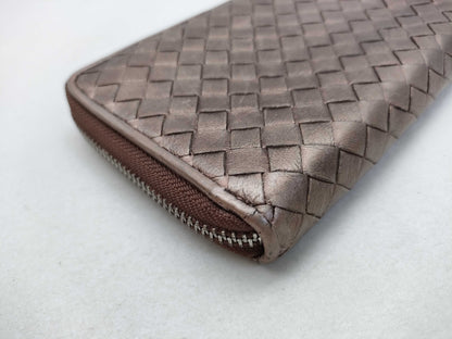 BOTTEGA VENETA Intrecciato Bottega Veneta Round Long Wallet Leather Zipper Blonde Wallet
