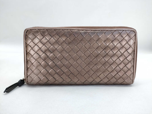 BOTTEGA VENETA Intrecciato Bottega Veneta Round Long Wallet Leather Zipper Blonde Wallet