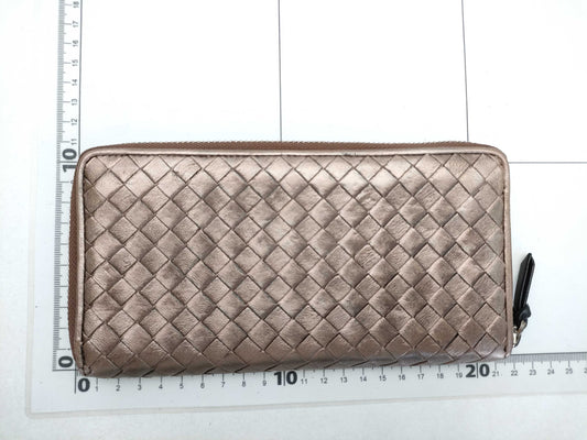 BOTTEGA VENETA Intrecciato Bottega Veneta Round Long Wallet Leather Zipper Blonde Wallet