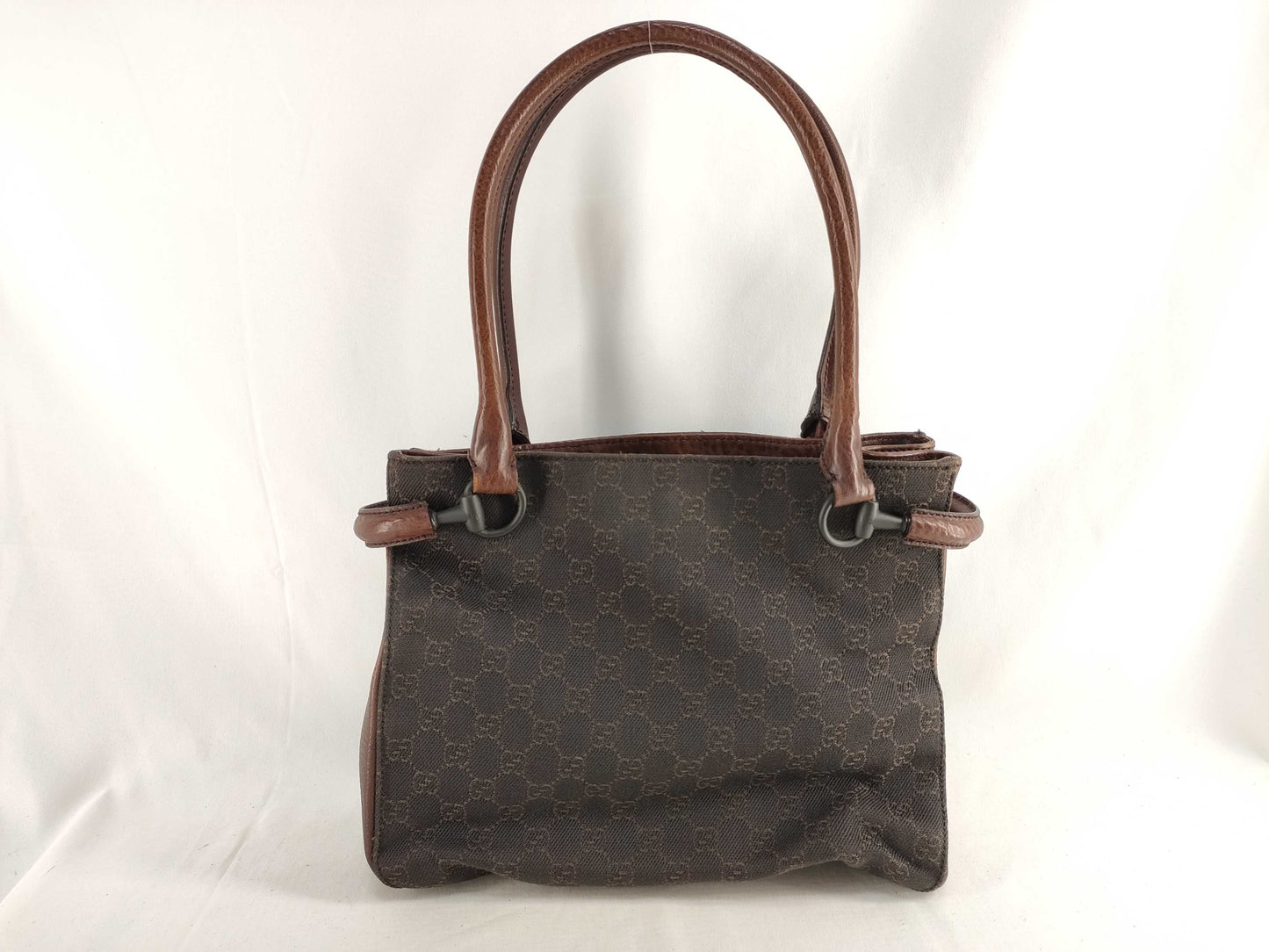 GUCCI 101971 Shoulder Bag GG Line Denim Leather Dark Brown Shoulder Bag