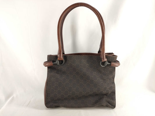 GUCCI 101971 Shoulder Bag GG Line Denim Leather Dark Brown Shoulder Bag
