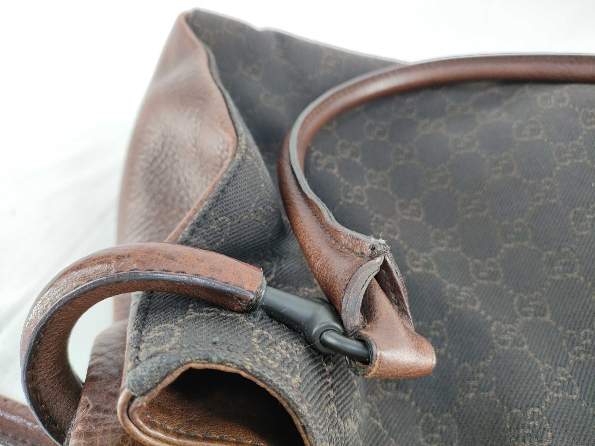 GUCCI 101971 Shoulder Bag GG Line Denim Leather Dark Brown Shoulder Bag