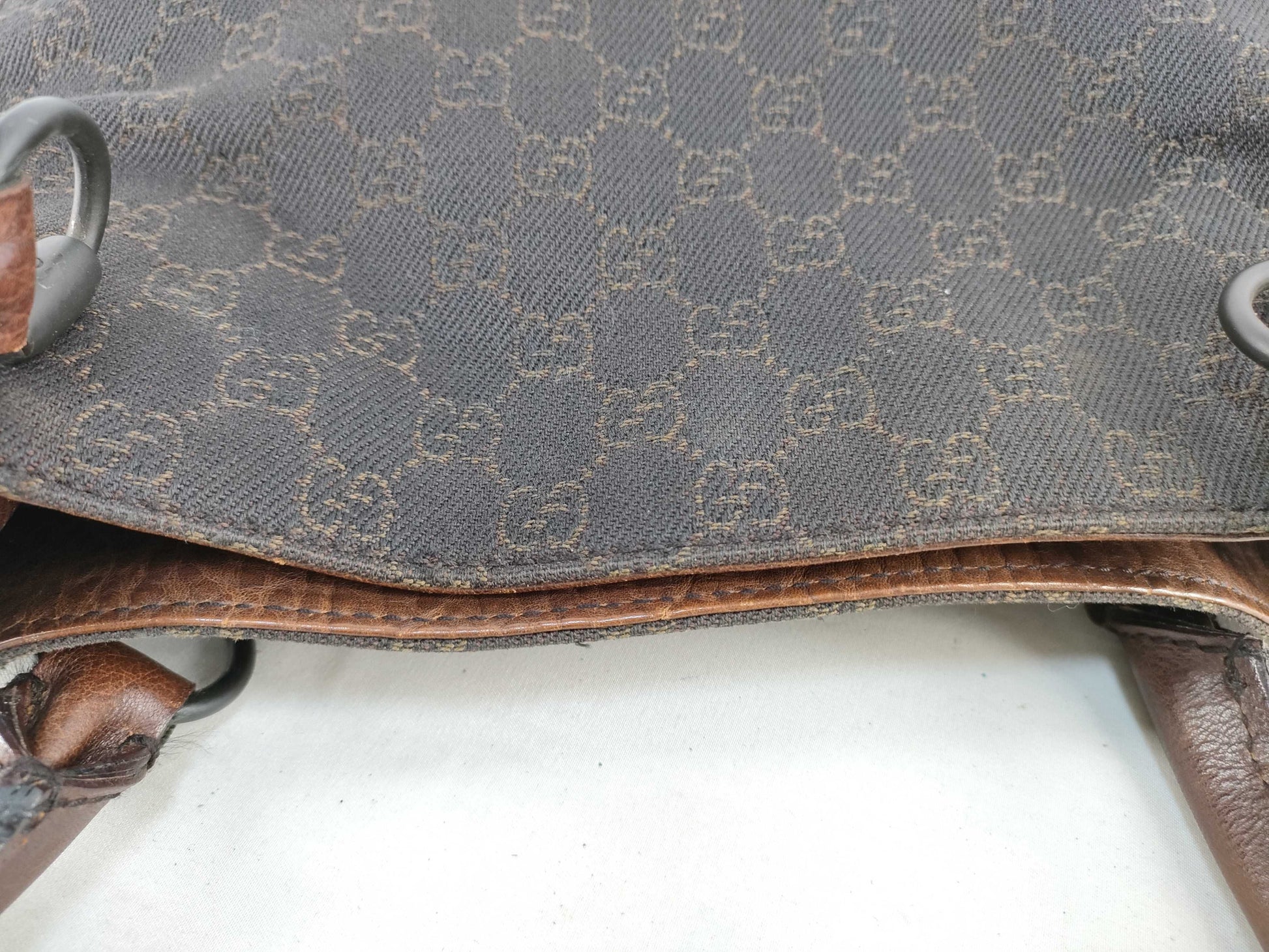 GUCCI 101971 Shoulder Bag GG Line Denim Leather Dark Brown Shoulder Bag