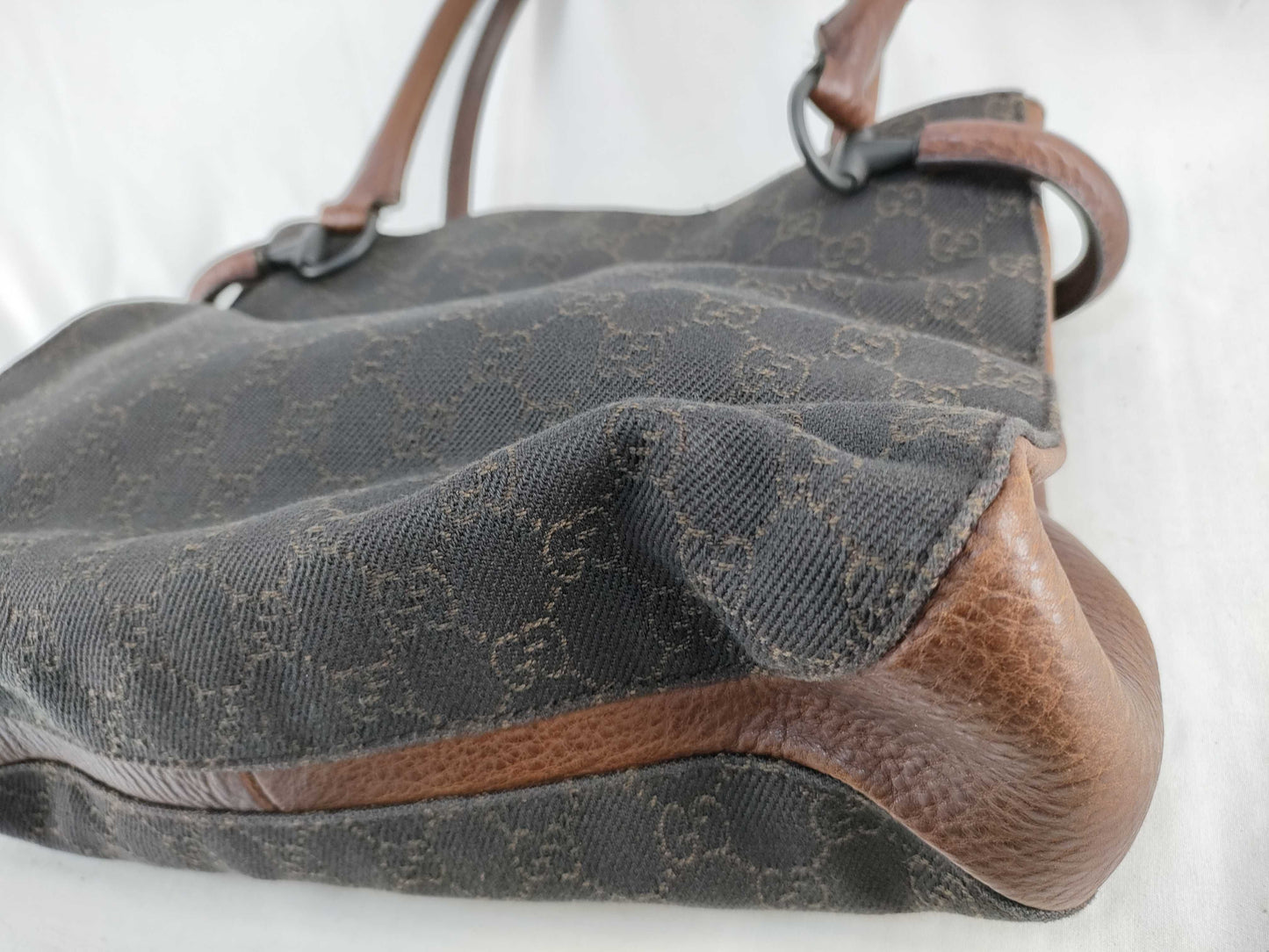 GUCCI 101971 Shoulder Bag GG Line Denim Leather Dark Brown Shoulder Bag