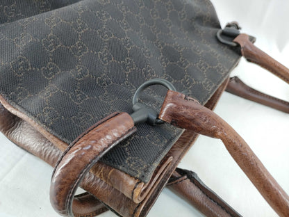 GUCCI 101971 Shoulder Bag GG Line Denim Leather Dark Brown Shoulder Bag