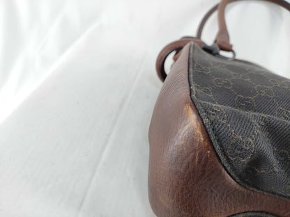 GUCCI 101971 Shoulder Bag GG Line Denim Leather Dark Brown Shoulder Bag