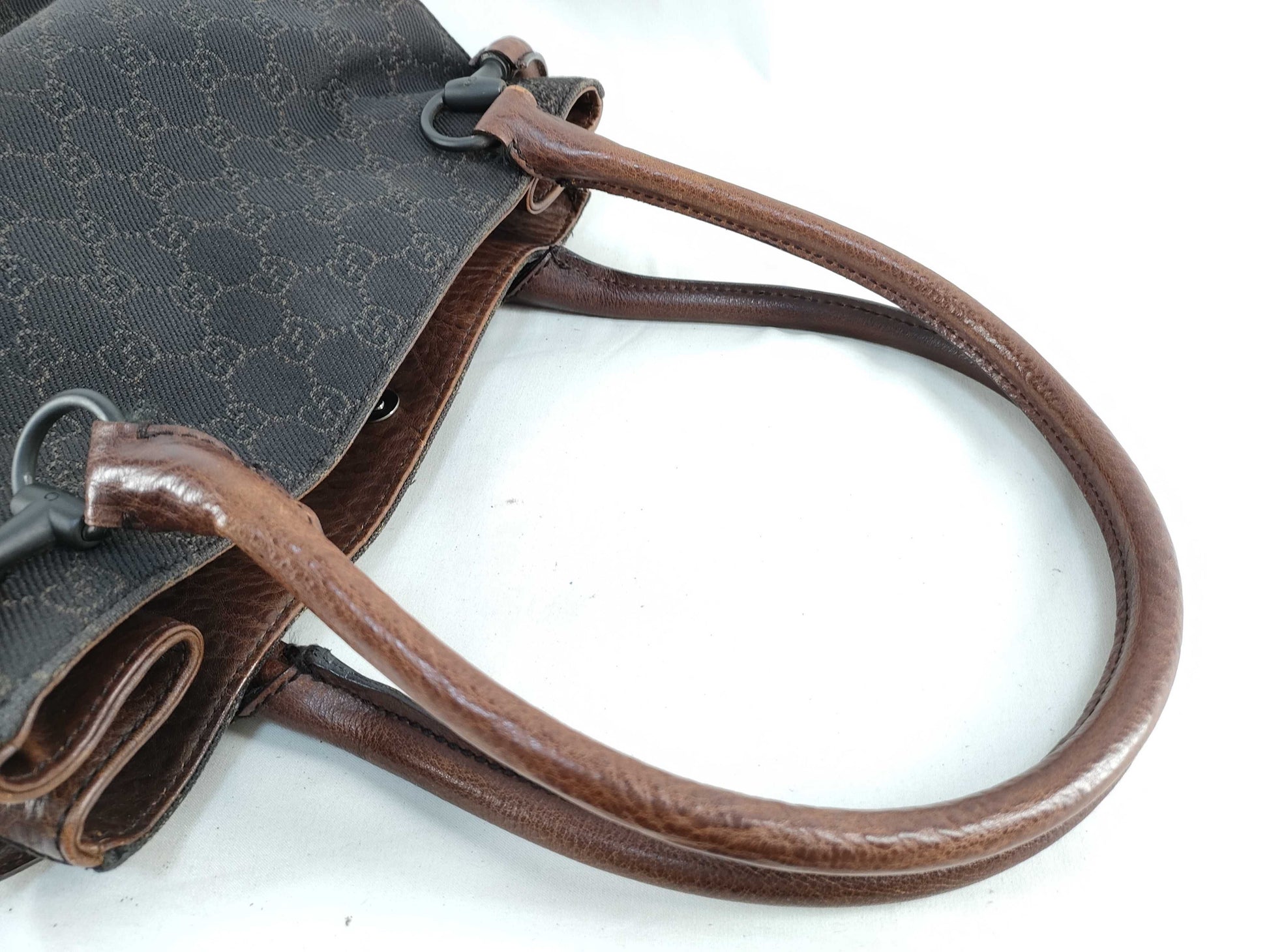 GUCCI 101971 Shoulder Bag GG Line Denim Leather Dark Brown Shoulder Bag