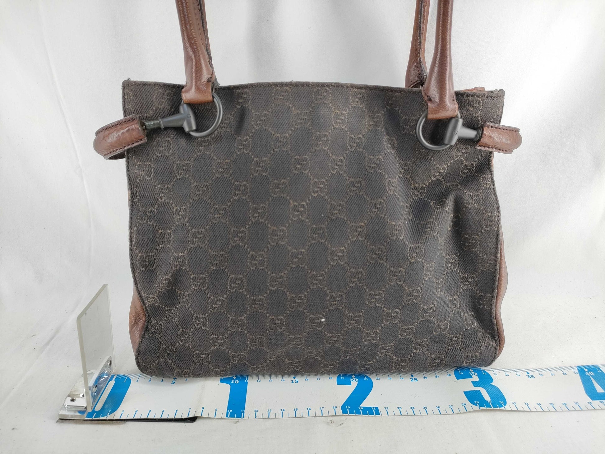 GUCCI 101971 Shoulder Bag GG Line Denim Leather Dark Brown Shoulder Bag