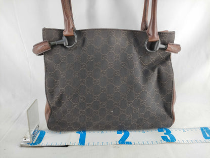GUCCI 101971 Shoulder Bag GG Line Denim Leather Dark Brown Shoulder Bag