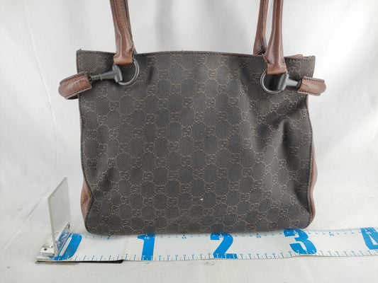 GUCCI 101971 Shoulder Bag GG Line Denim Leather Dark Brown Shoulder Bag