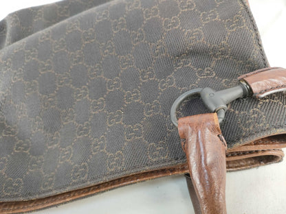 GUCCI 101971 Shoulder Bag GG Line Denim Leather Dark Brown Shoulder Bag