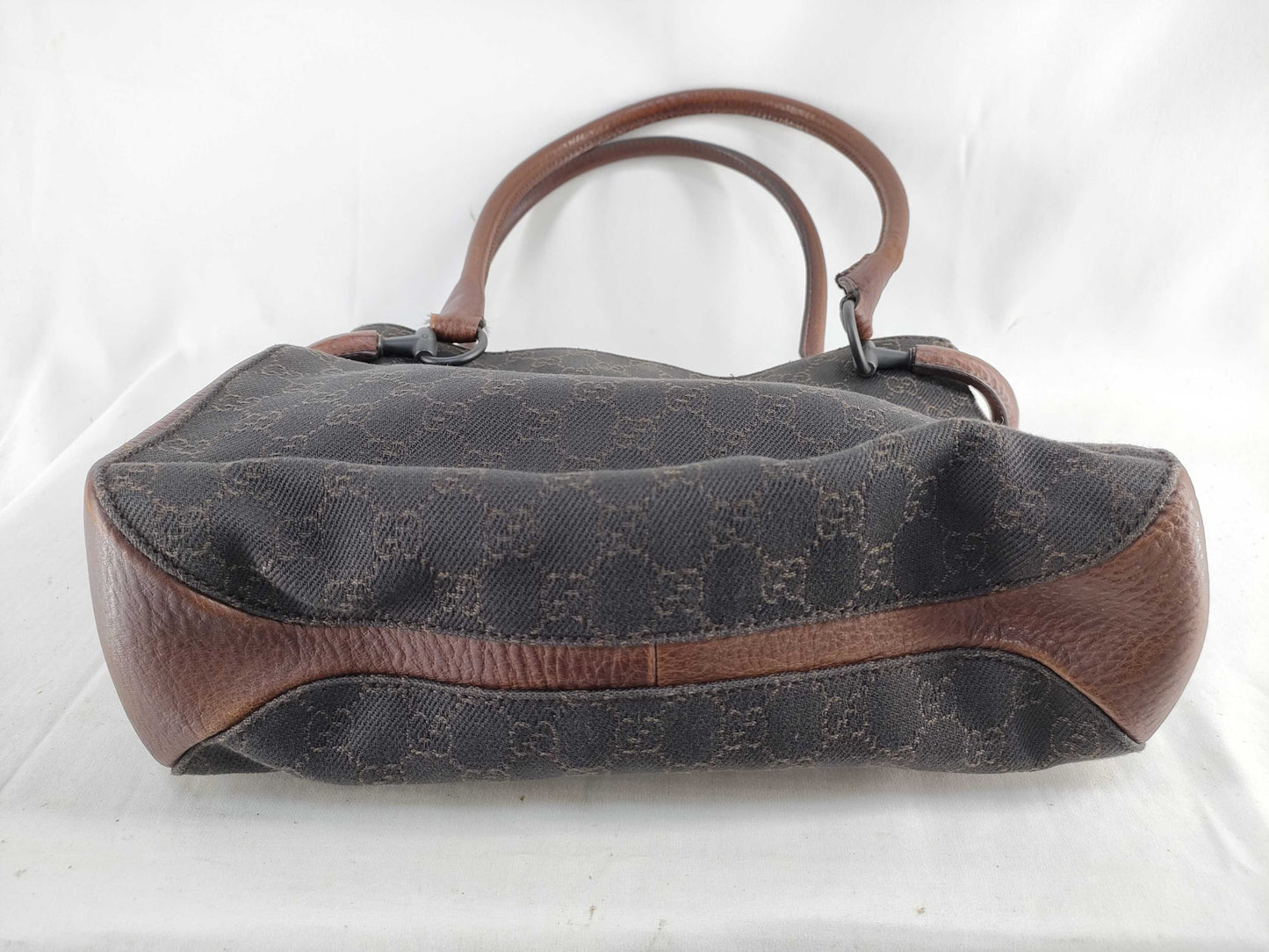 GUCCI 101971 Shoulder Bag GG Line Denim Leather Dark Brown Shoulder Bag
