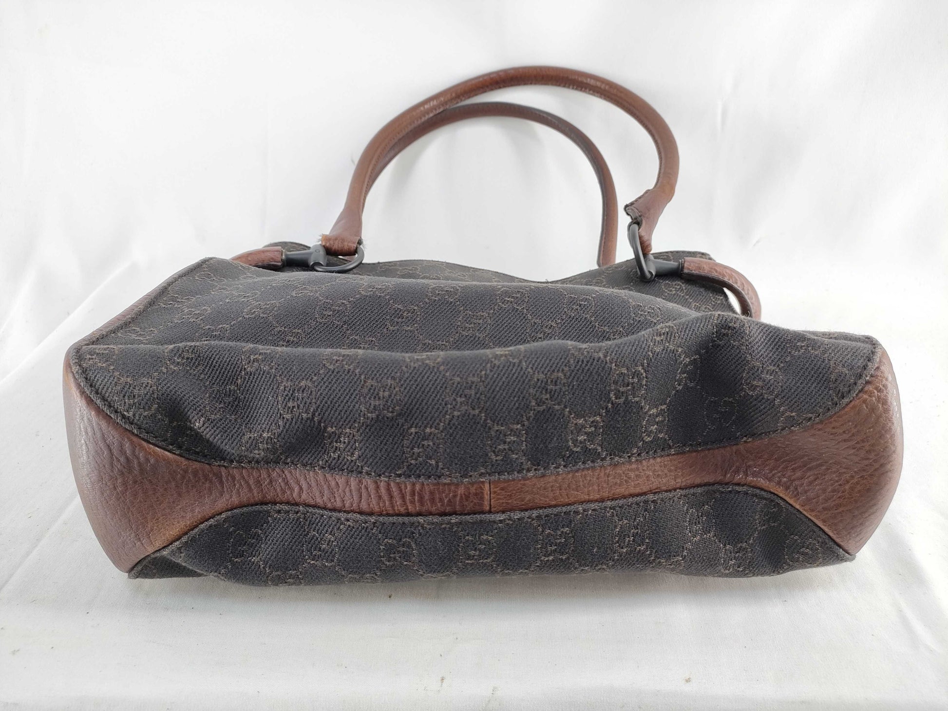 GUCCI 101971 Shoulder Bag GG Line Denim Leather Dark Brown Shoulder Bag