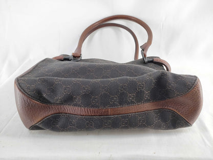 GUCCI 101971 Shoulder Bag GG Line Denim Leather Dark Brown Shoulder Bag