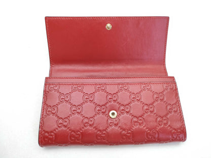 GUCCI 388679 Long Wallet, Shima Leather, Red