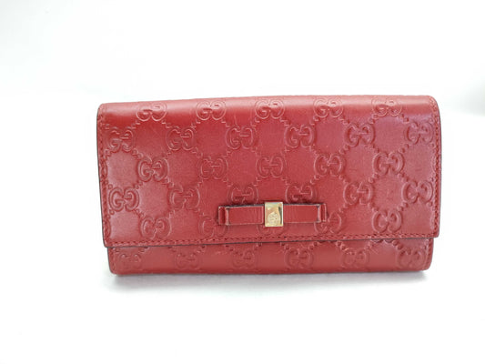 GUCCI 388679 Long Wallet, Shima Leather, Red